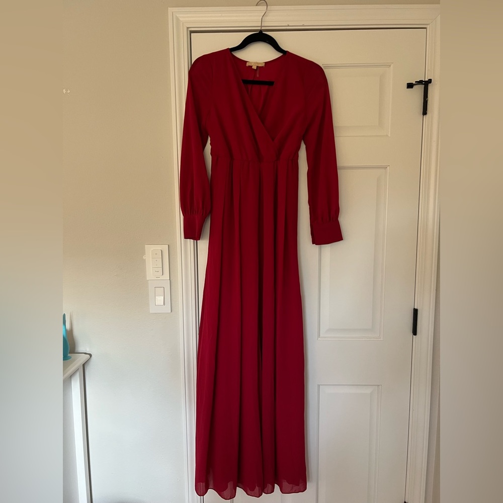 Pink Blush Maternity Red Chiffon Long Sleeve Maxi Dress - Size S